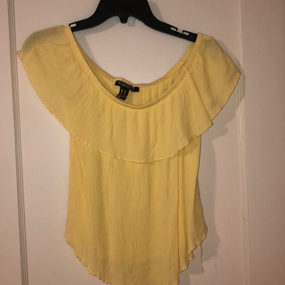 off the shoulder yellow blouse